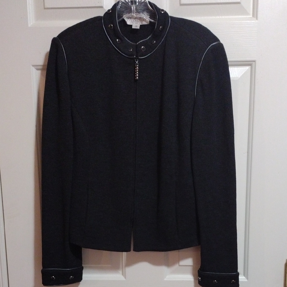 ST. John Collection By Marie Gray Vintage Santana Knit Blazer Charcoal Size 10 - Picture 10 of 12